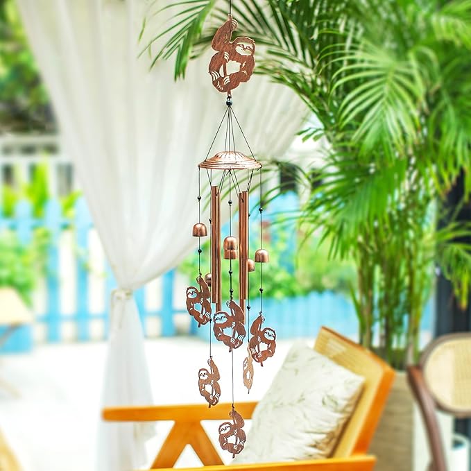 Sloth Wind Chimes Outdoor Sloth Gifts for Women/Men/Mom/Wife/Grandma Birthday Gifts Memorial Gift Metal WindChimes for Outside/Indoors, Lawn, Patio, Home, Porch, Yard Decor, Garden Decorations