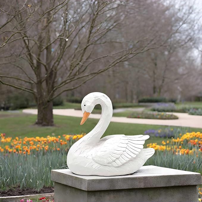 White Swan Figurine - Home Decor Exquisite Sculpture Resin,Artistic White Goose Statue Craft for Elegant Outdoor Garden and Yard Decoration, 7.48 Inches