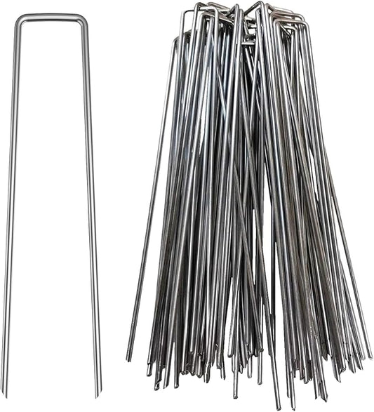 50Pcs 6inch Extra-Long U-Shaped Garden Securing Pegs,Anti-Rust Garden Stake for Dog Fences,Securing Weed Barrier Fabric Netting, Irrigation Hoses, Ground Sheets and Fleece,etc