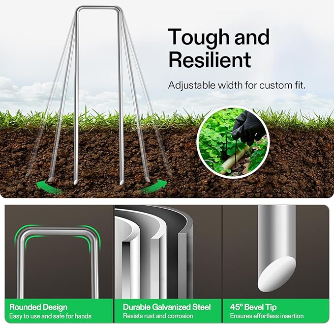 VIVOSUN 6 Inch 100-Pack Landscape Staples, Galvanized Steel Garden Stakes 11 Gauge U-Shaped Pins for Weed Barrier Fabric, Soaker Hose, Holding Fence