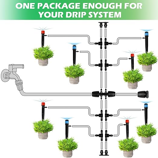Drip Irrigation System:83FT Adjustable Irrigation Watering System for Garden Bed Greenhouse-Complete Drip Irrigation Kit with Mainline 1/4" Distribution Tubing Drip Emitters and Connectors