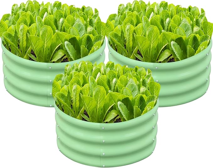 SnugNiture 3 Pcs 2x2x1ft Round Galvanized Raised Garden Bed Kit Outdoor, Metal Planter Box for Planting Plants Vegetables, Green