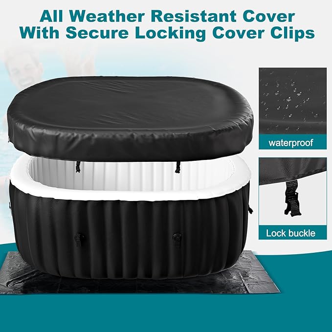 75" X 47" X 25" Hottub, 1-2 Person Inflatable Hot Tub, Portable Blow Up Hot Tub with Side Table, Oval Portable Outdoor Spa with 100 Bubble Jets and Heater Pump, Filter