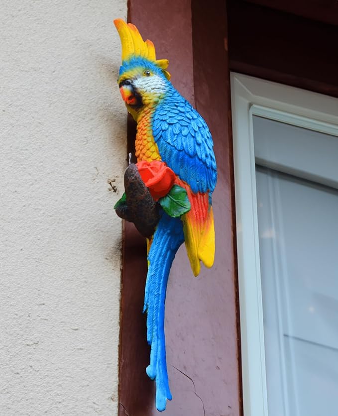 Statue Bird,Garden Decorations Bird Figurine,Resin Bird,Bird Statue Real Parrot Figurine,Flapping Macaw Bird Tropical Decor Wall Sculpture, Polyresin, Full Color
