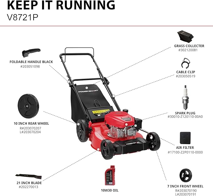 PowerSmart Gas Lawn Mower 21-Inch 144cc OHV Engine 2-in-1 Push Mower with Bagging