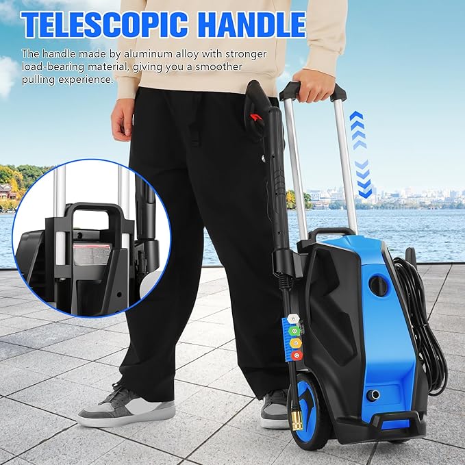 5000PSI 4.0GPM Heavy Duty Power Cleaner with 33 FT Extension Hose, 4 Quick Connect Nozzles and Foam Cannon for Cars/Fences/Driveways/Patios/Home Cleaning, Blue