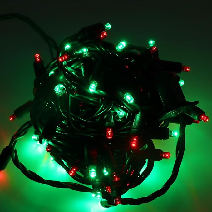 100 LED 5MM Red and Green Christmas Lights, 33FT Indoor/Outdoor String Light, Mini Lights for Garden, Patio, Christmas Trees - Green Wire, Commercial Grade, UL Listed