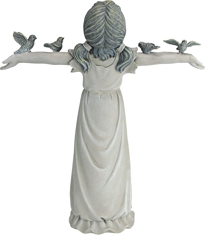 Design Toscano Basking in Glory Little Girl with Birds Outdoor Garden Statue, Medium, 16 inches tall, Cast Stone Resin, Two Tone Stone Finish