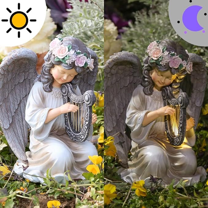 Solar Garden Statues Outdoor Angels Lights, Unique Housewarming Garden Gifts for Women Mom Wife Grandma and Sisters,Cute Angels Sculpture Decoration for Patio, Terrace, Balcony, Lawn