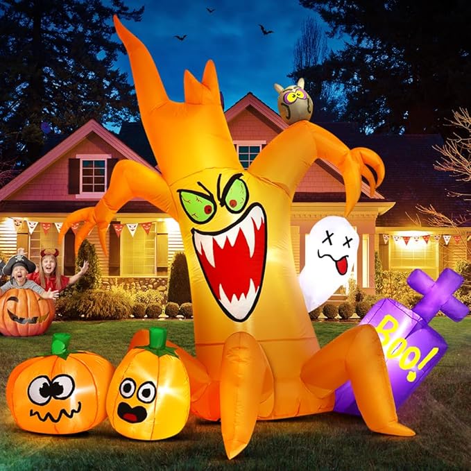 8FT Halloween Inflatable Decorations Outdoor, Halloween Decoration Outdoor Inflatable Spooky Pumpkin Tree with LED Blow Up Inflatables for Holiday Garden Yard Lawn Décor