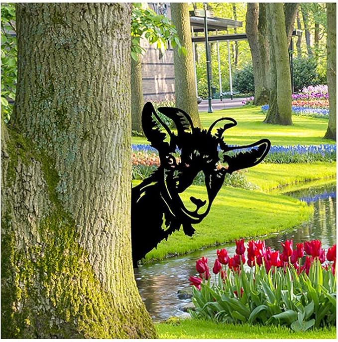 Garden Peeping Goat Metal Art, Farm Metal Goat Yard Decor for Patio, Lawn, Farmhouse