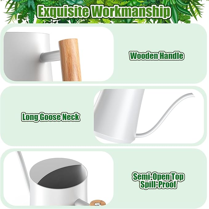 Green Moon Water Can Indoor Plant White 35oz with Long Spout Mini Water Can Indoor Metal Watering Can Pot for Indoor House Plant Bonsai Outdoor Garden Flowers Modern Decorative