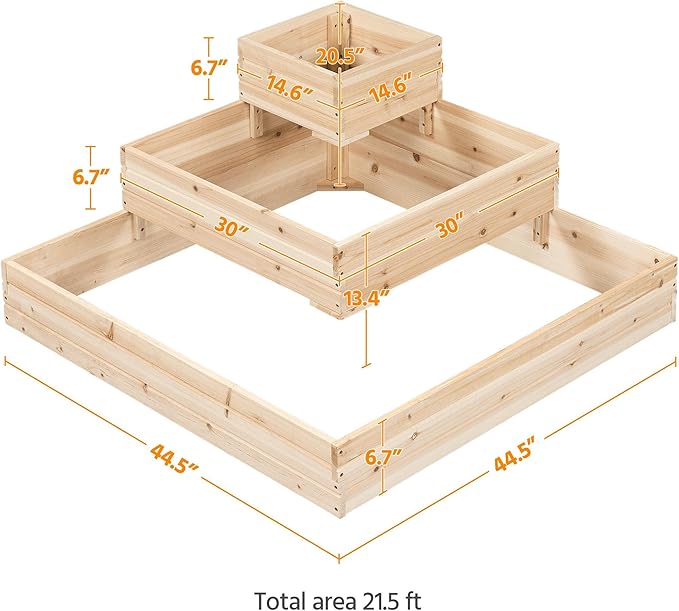 Yaheetech 3 Tier Wooden Raised Garden Bed 44.5'' L×44.5″ W×20.5″ H, 2 PCS Horticulture Open-Bottom Planter Raised Garden Bed for Flowers/Herbs/Vegetables Planter Flower Box