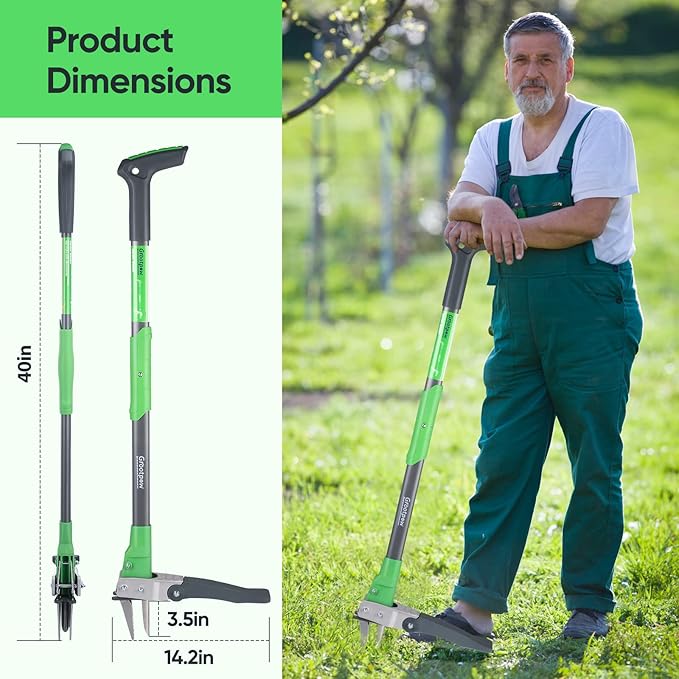 WP5 Weed Puller Tool, Stand Up Dandelion Weeder with 40" Handle, 3 Claws & Fiberglass Foot Pedal, Weeding Tool Made with Cast-Iron, Easily Remove Weeds Without Bending or Kneeling