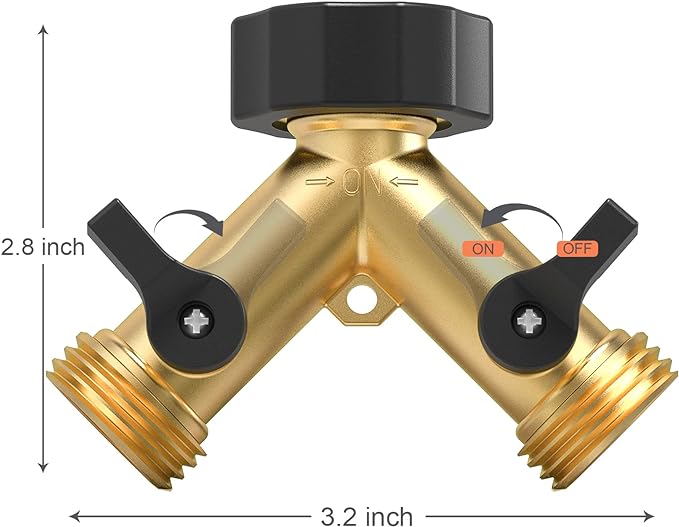 Twinkle Star 2 Pack Garden Hose Splitter 2 Way, Heavy Duty Brass Connector Tap Splitter, Y Connector Brass Garden Hose Adapter with 2 Valves