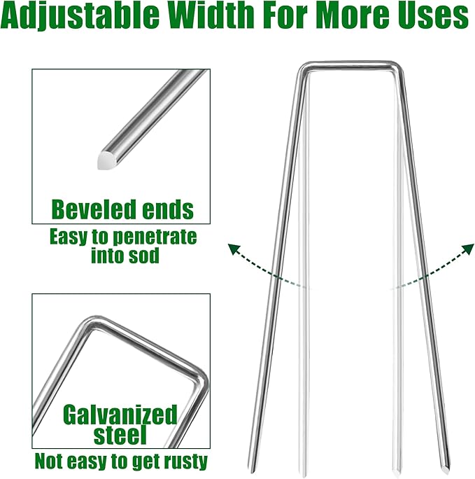 Landscape Staples 6 Inch Garden Stakes Galvanized Garden Staples Pins Anti-Rust Ground Stakes for Weed Barrier, Irrigation Tubing Hose, Yard Lawn SOD, Landscape Fabric, Decoration (100 Pack)