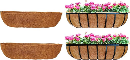 Maxona 24 inch 2 Pack Trough Rectangular Coco Liner for Window Box Planter: Thick Coconut Coir to Support The Soil Replacement for Wall Hanging Basket, Rectangle Pre-Formed Fiber Husk, Garden Fence