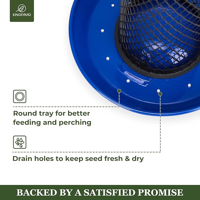 Kingsyard Mesh Tube Bird Feeders for Outdoors Hanging, All Metal, Wild Bird Feeder for Sunflower Seeds or Mealworm, Large Tray & Weatherproof Roof, 2.5 lbs Capacity (Blue)