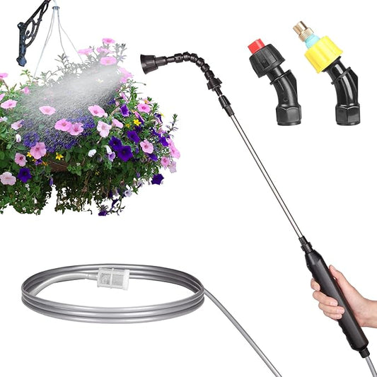 Watering Wand For Hanging Baskets, Garden Hose Sprayer With Adjustable Nozzle, Car Pet Window Cleaning Tool, Great For Watering Seedbeds, Hanging Plants, Deck Plants. (Battery Powered Watering Wand)
