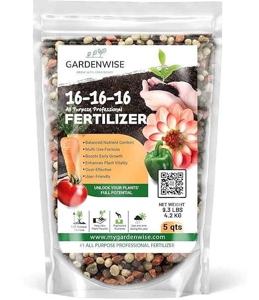 16-16-16 All Purpose Professional Fertilizer - Lawn Fertilizer - Flower Fertilizer - Trees Fertilizer - Shrubs Fertilizer - Vegetable Gardens Fertilizer (5 QUARTS)