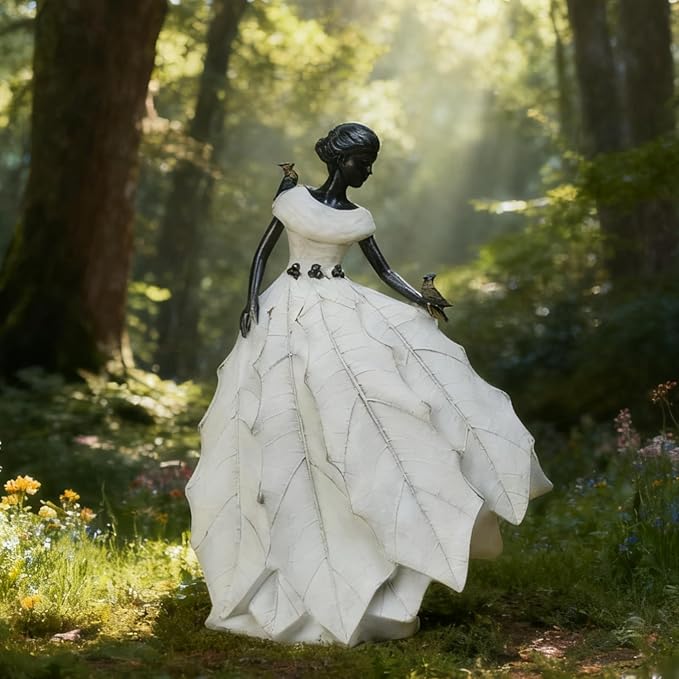 DiliComing Fairy Garden Accessories Outdoor Statue - 14.5 Inch Table Decor for Living Room Garden Maiden Bookshelf Decor Xmas Resin Holly Leaves Maiden White Statue