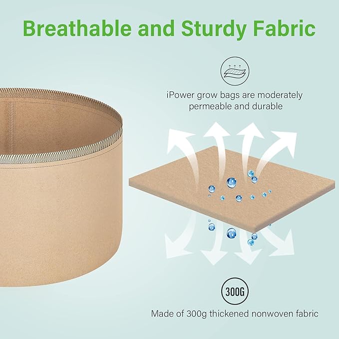 iPower 5-Pack 20 Gallon Plant Grow Bags Thickened Nonwoven Aeration Fabric Pots Heavy Duty Durable Container, Strap Handles for Garden, Tan