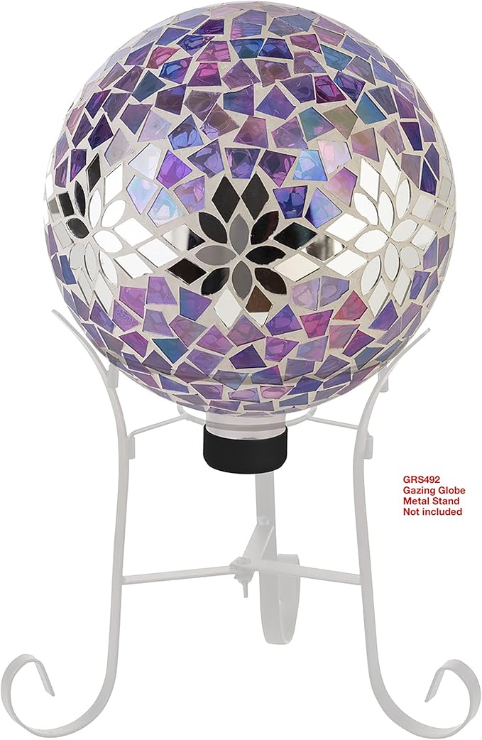 Alpine Corporation 10" Diameter Indoor/Outdoor Glass Mosaic Gazing Globe Yard Decoration, Purple Mosaic Flower Design