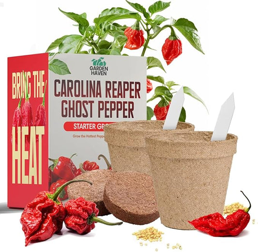 Carolina Reaper Ghost Pepper Grow Kit - All in One Starter Grow Kit - Grow The Hottest Peppers Garden Grow Kit Seeds Included