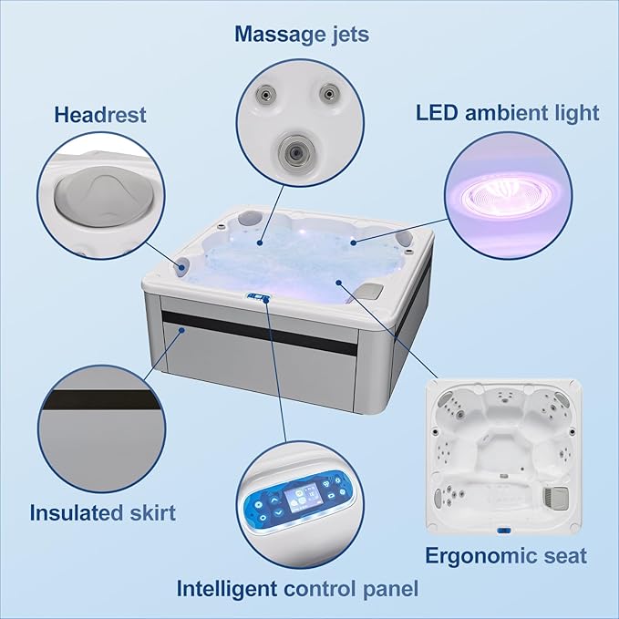 OCEAN FUTURE Hot Tub with Cover, 6 Person Indoor Outdoor Hot Tub Spa, Outdoor Spa 240V, 35 Jets, LED Lighting, Headrests, Outdoor Spa 85" x 85"