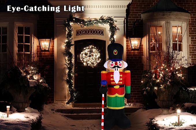 2 Packs 8ft Nutcracker Soldier Christmas Inflatable Decor for Yard/Outdoor/Lawn/Porch Decor