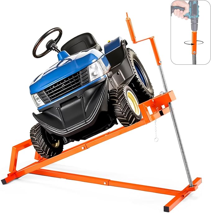 SUNROAD Lawn Mower Lift Jack,Telescopic Maintenance Lawn Mower Jack for Garden Tractors & Riding Lawn Mowers, 880 Lbs Weight Capacity Mower Lift with Manual Handle and Power Tool Extension Handle