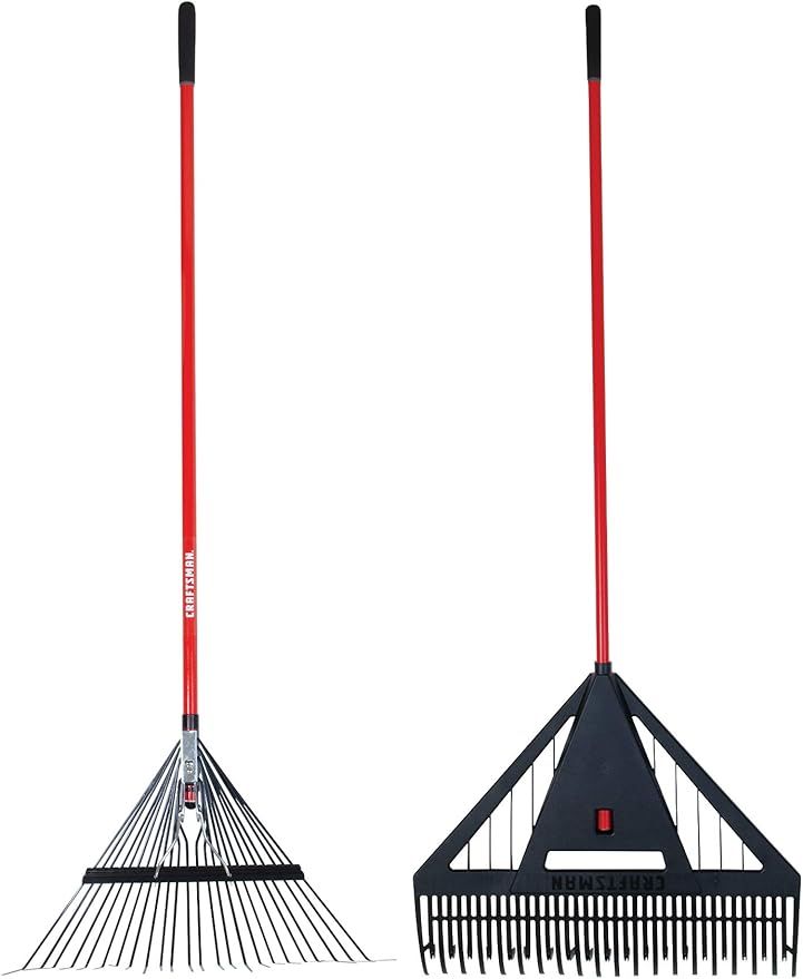 CRAFTSMAN 2-Piece Raking Set with Leaf & Lawn Rakes, Fiberglass & Rubber Coated Handles, Cushion Grips, for Leaves, Thatching, Dethatching