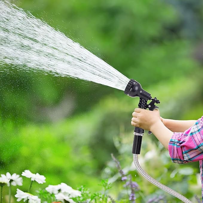 75ft Metal Garden Hose Stainless Steel Heavy Duty Water Hose With 2 Nozzles, No Tangle and Kink, Lightweight & Flexible, Tough and Pet Proof, Metal Garden Hose for Yard, RV, Garden, Outdoor