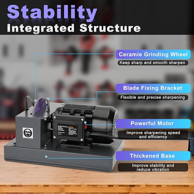 Lawn Mower Blade Sharpener, 1HP 750W Lawnmower Blade Grinder with 9-inch Ceramic Grinding Disc, 2 Sanding Paper & 40°Bracket for High/Low Lift Blades, Gator Blades, Flat Blades