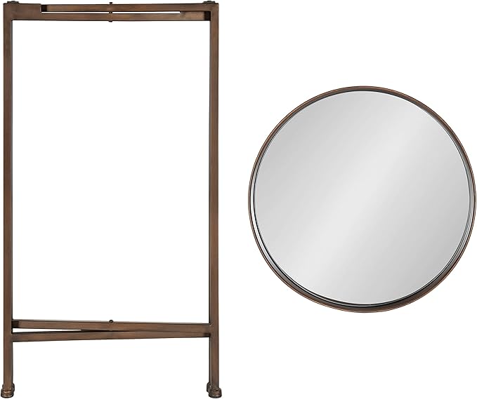 Kate and Laurel Celia Round Metal Foldable Accent Table with Mirror Tray Top, Bronze