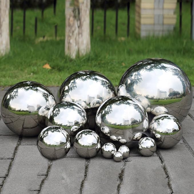 Pack of 2, Stainless Steel Hollow Gazing Ball Mirror Polished Shiny Sphere for Home Garden Ornament (4.7 Inch)