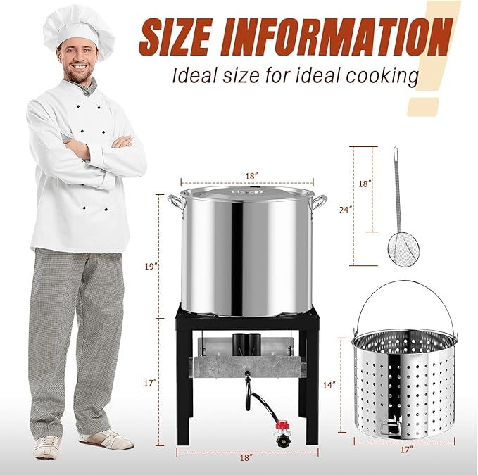 Stainless Steel 80QT Crawfish Boiler Kit, Waterproof Cover & 18-inch Skimmer, 110,000BTU Propane Burner Stove, 0-20PSIG Regulator, Seafood Boil Pot, Crab Boil Pot with 60QT Basket