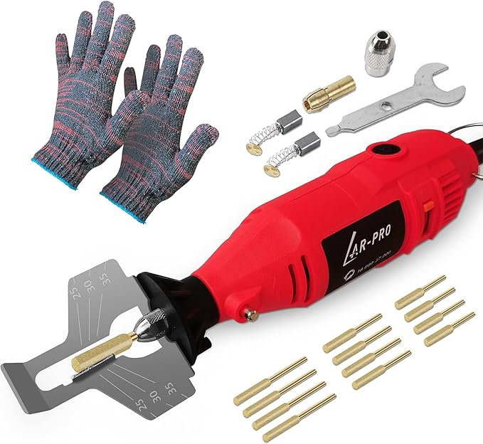 Electric Chainsaw Sharpening Kit 110V/180W, High-Speed Chainsaw Sharpening Tool, Includes 5-Speed Chainsaw Chain Sharpener with 3 Sizes Diamond Sharpening Wheels and Angle Adjustment Guide
