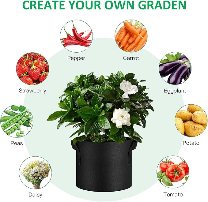 NYONG 12-Pack 20 Gallon Thickened Non-Woven Grow Bags, Aeration Fabric Pots with Handles(Black)