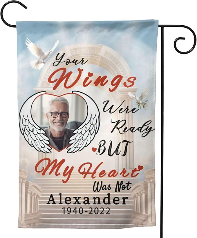 Custom Memorial Flag Personalized Garden Flag for Cemetery in Loving Memory with Photo Name Date Memory Flags Outdoor Double Sided Yard Flags (A-Memorial Flag, 28x40(in))