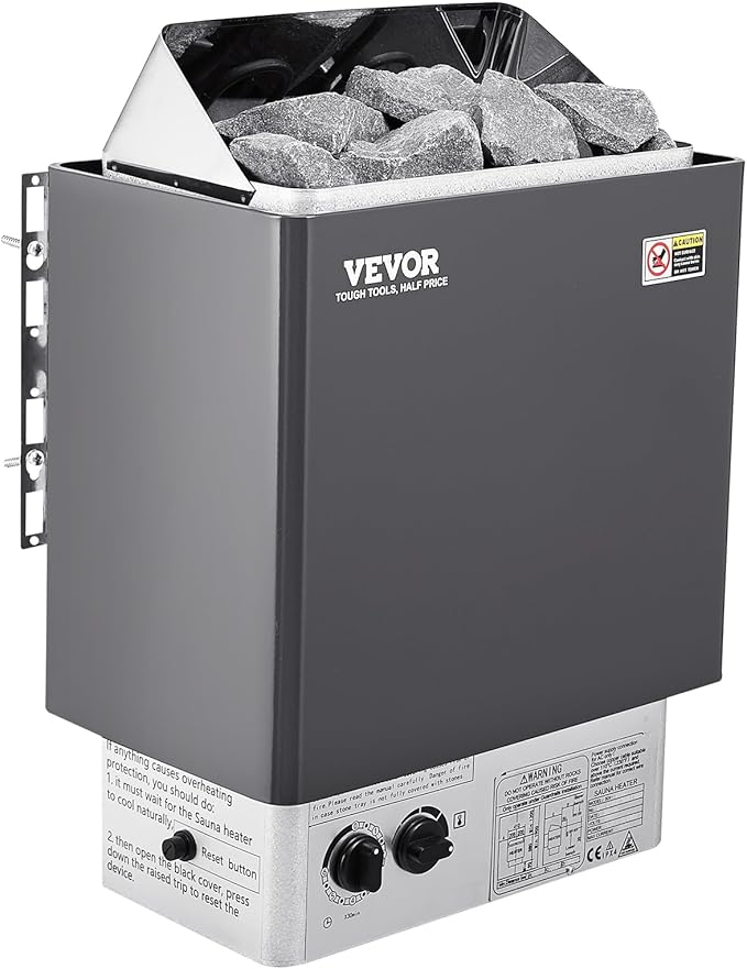 VEVOR Sauna Heater, 3KW 220V Electric Sauna Stove, Steam Bath Sauna Heater with Built-in Controls, 3h Timer and Adjustable Temp for Max. 70-141 Cubic Feet, Home Hotel Spa Shower Use