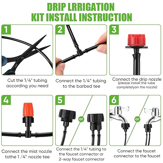 Sasylvia 656 Ft Drip Irrigation Kit 1/4'' Irrigation System Tubing Distribution Hose Greenhouse Garden Watering Misting Drip Kit Automatic Irrigation Equipment for Yard Lawn Patio