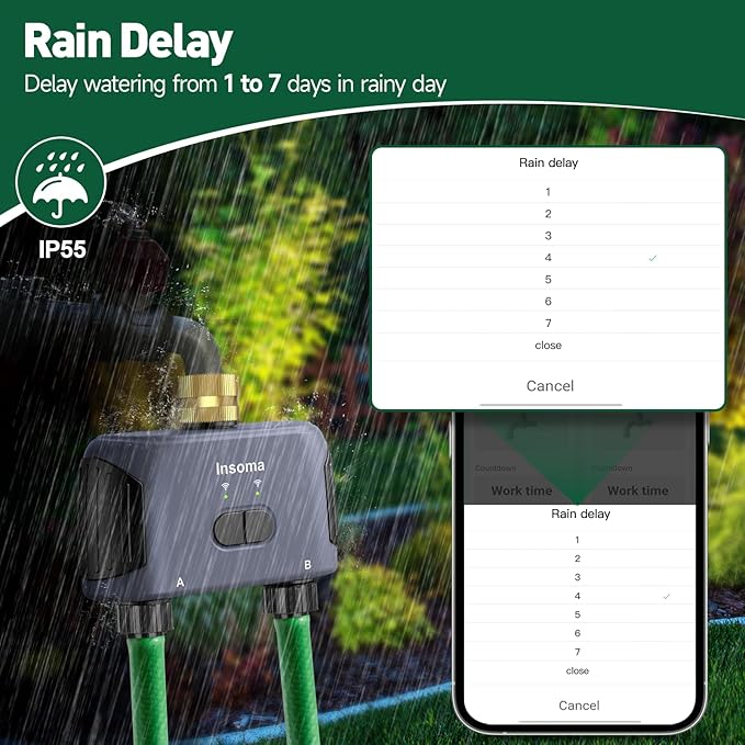 WiFi Water Timer Brass Inlet, 2 Zones Sprinkler Timer for Garden Hose, APP Remote Control Hose Timer with Wi-Fi Hub, Voice Control with Alexa, Rain Delay and Manual Mode for Yard Lawn Watering