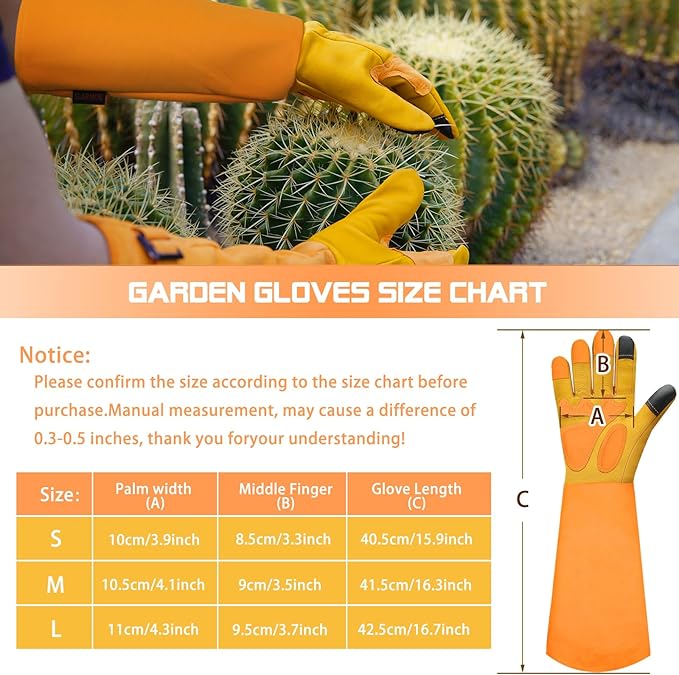 Long-Gardening-Gloves for Women/Men - Thorn Proof Rose Pruning Gloves Heavy Duty Gauntlet-L