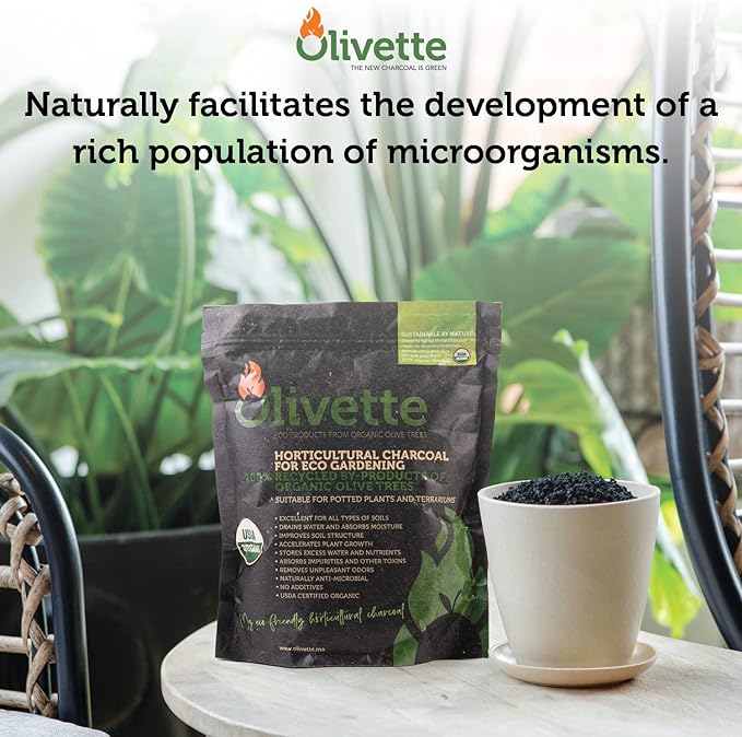 Olivette Horticultural Activated Charcoal for Plants by, Terrarium Horticulture Moisture Absorbers, Terrarium Supplies, USDA Organic Certified 1 Bag