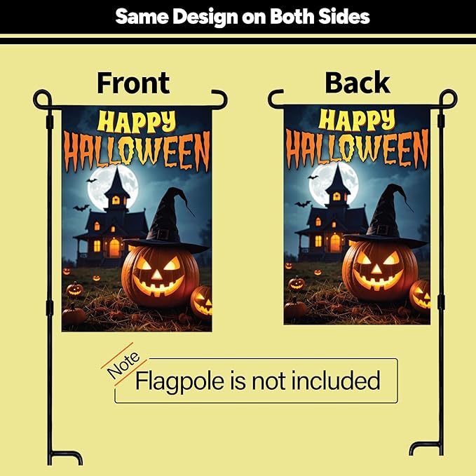 VAPARA DESIGNS Happy Halloween Garden Flag - 12x18 Inch Double Sided Halloween Flags For Outside