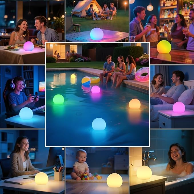 FUYO Floating Pool Lights, IP66 Water-Resistant LED Ball Mood Lamp with APP & Remote, Color-Changing Smart Night Light for Pool, Garden, Patio, Party, Indoor/Outdoor Decor (8-inch)
