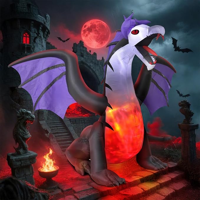 8FT Inflatable Pteranodon Dragon Decoration with LED Lights, Open Mouth & Sharp Teeth – Giant Blow Up Halloween Inflatables for Yard, Lawn, Garden, Holiday Fun Decor, Gifts for Kids & Adults