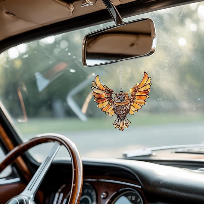 Mandala Owl Acrylic Suncatcher Stained Glass Effect Window Car Hanging Christmas Ornament Indoor Outdoor Decor Garden Sun Catcher Gifts Boho Spiritual Native American Decorations for Women Mom Grandma
