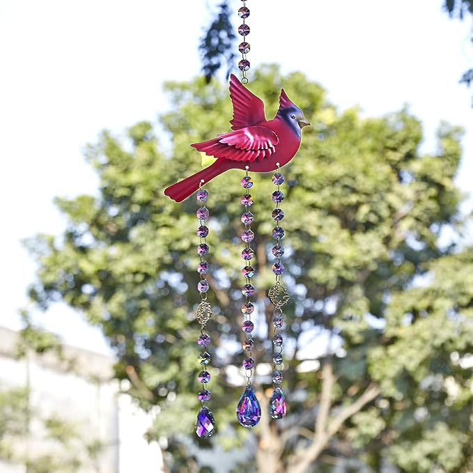 Red Cardinal Suncatcher - Cardinal Gifts for Women, Glass Sun Catchers Indoor Window Hanging Decor with Rainbow Prism, Colorful Memorial Gift for Home Garden, Christmas Valentine Mother's Day